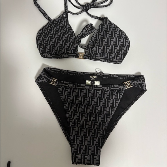 Meet the Posher Other - FENDI FF Monogram Metal Logo Two Piece Bikini Swimsuit